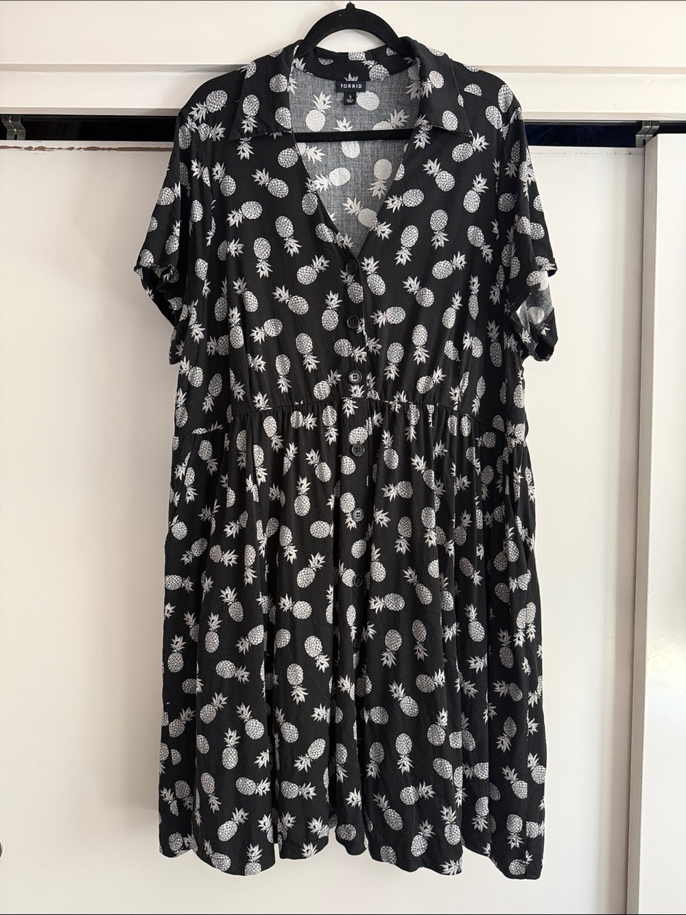 torrid Black collared Dress with White Pineapple Print